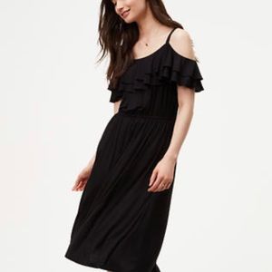 Loft Black Tall Ruffle Cold Shoulder Dress S